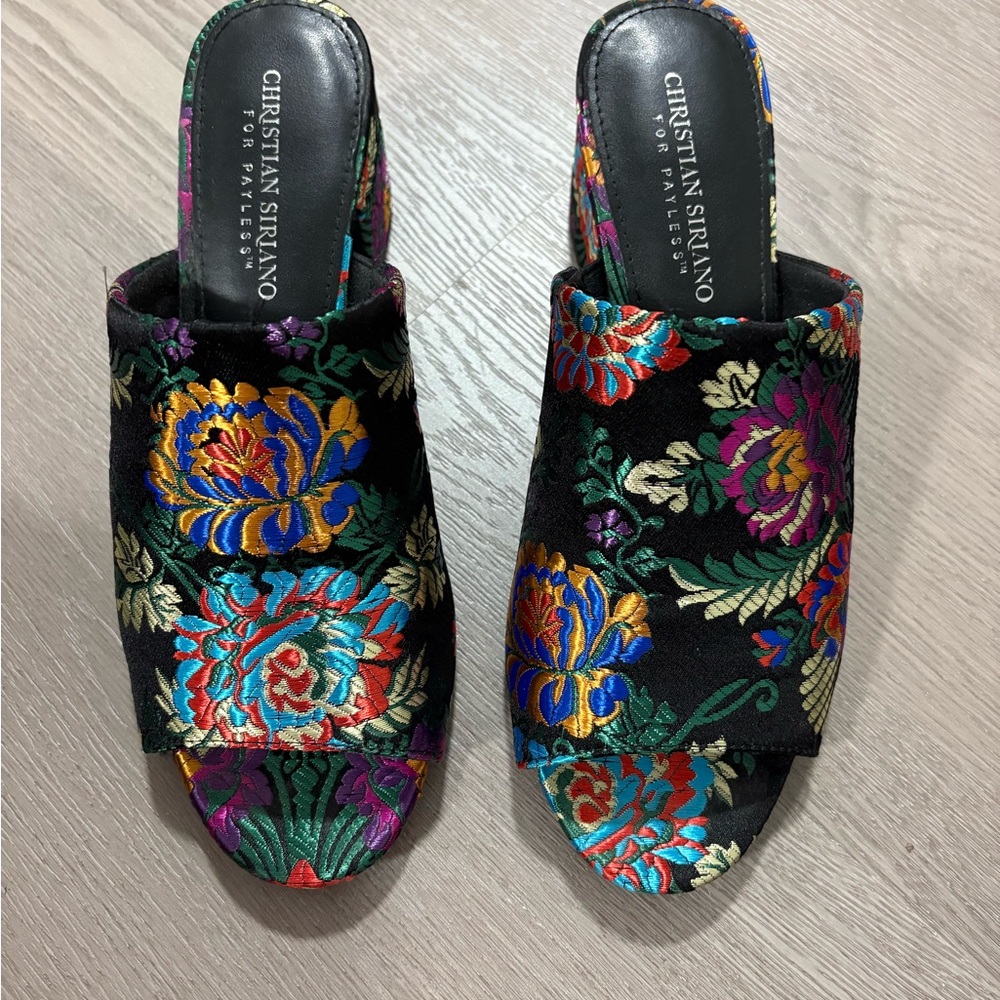 Christian Siriano Black Floral Mules